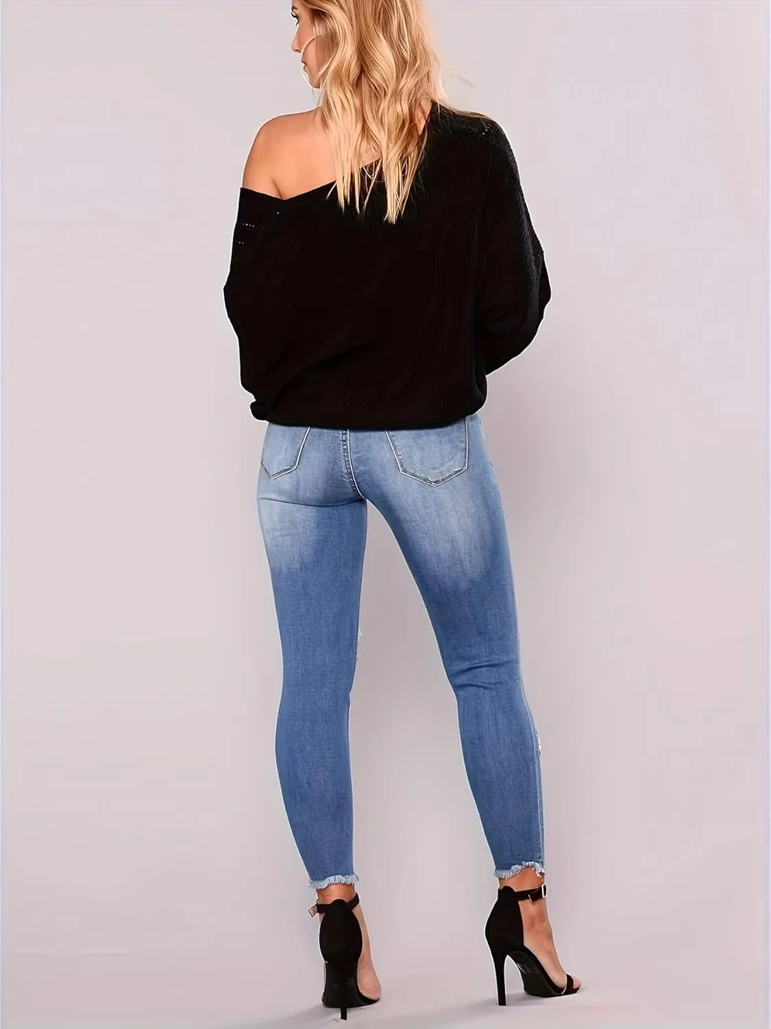 Women Skinny Ripped Jeans Stretch Distressed Destroyed Denim Pants