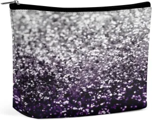 Women Storage Bag Pouch for Cosmetics Jewelry Travel, Large Capacity Cosmetic Multipurpose Travel Bag Waterproof Makeup Pouch (Beautiful Dark Purple Grey Glitter Sparkles)
