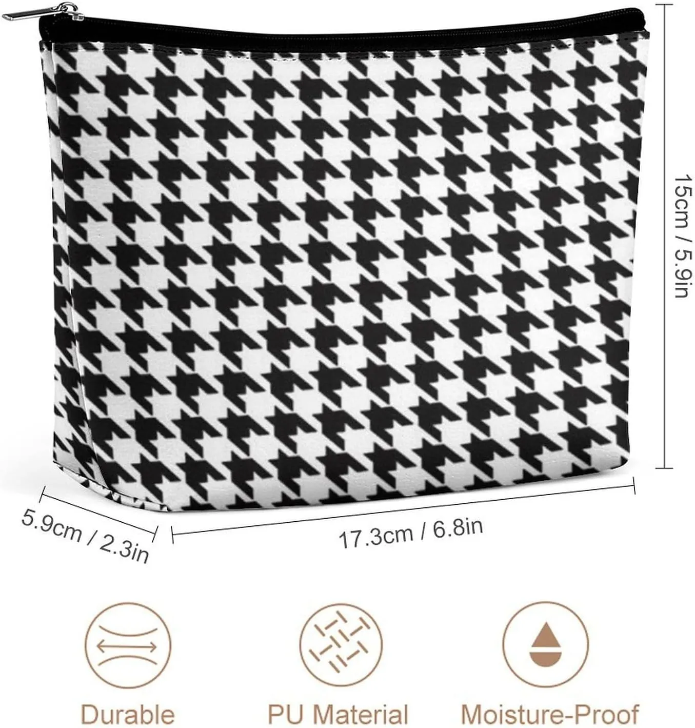 Women Storage Bag Pouch for Cosmetics Jewelry Travel, Large Capacity Cosmetic Multipurpose Travel Bag Waterproof Makeup Pouch (Black And White Houndstooth Art)