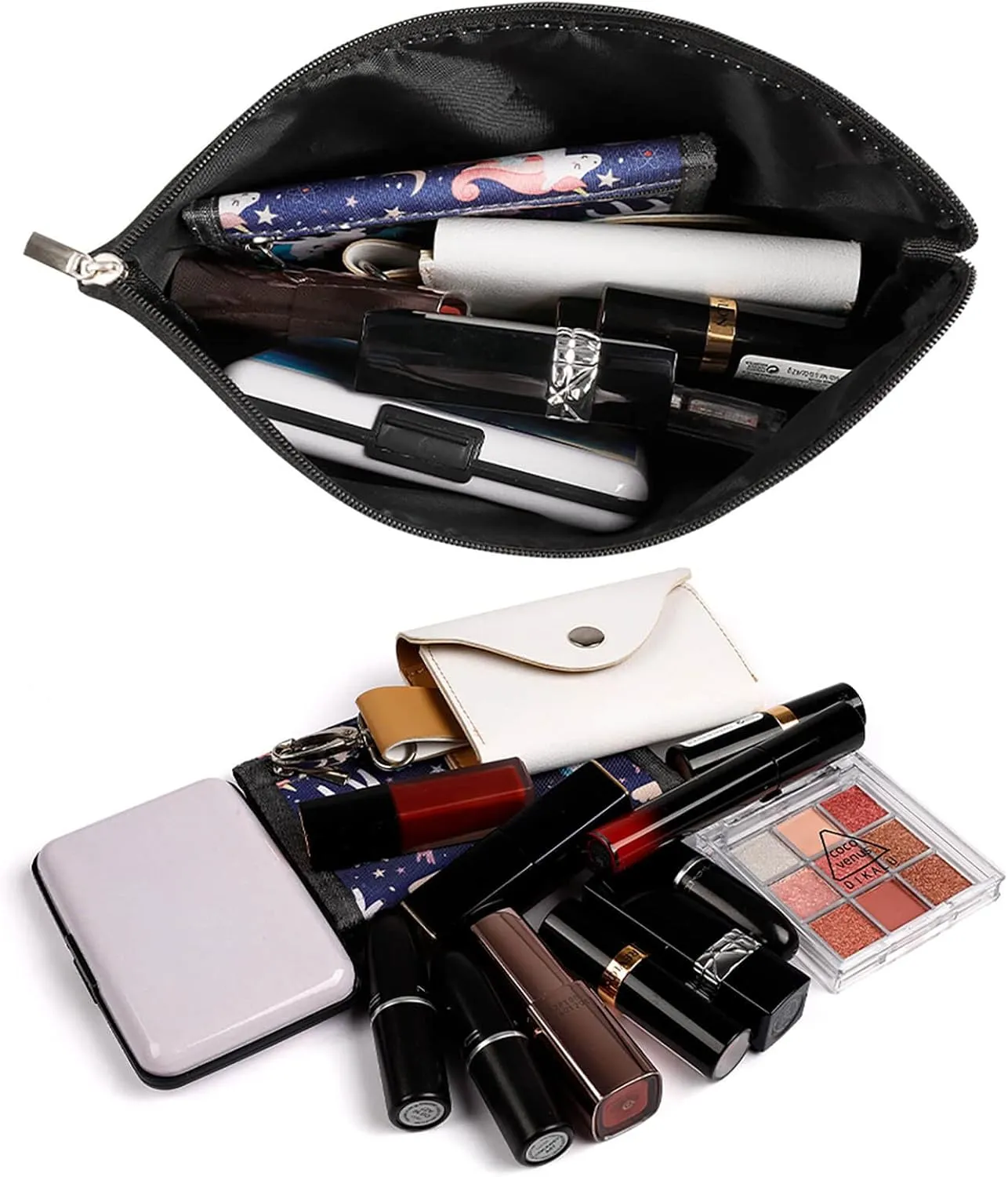 Women Storage Bag Pouch for Cosmetics Jewelry Travel, Large Capacity Cosmetic Multipurpose Travel Bag Waterproof Makeup Pouch (Black And White Houndstooth Art)
