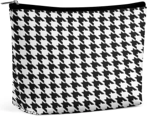 Women Storage Bag Pouch for Cosmetics Jewelry Travel, Large Capacity Cosmetic Multipurpose Travel Bag Waterproof Makeup Pouch (Black And White Houndstooth Art)