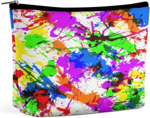 Women Storage Bag Pouch for Cosmetics Jewelry Travel, Large Capacity Cosmetic Multipurpose Travel Bag Waterproof Makeup Pouch (Paint Splatter Colorful Art)