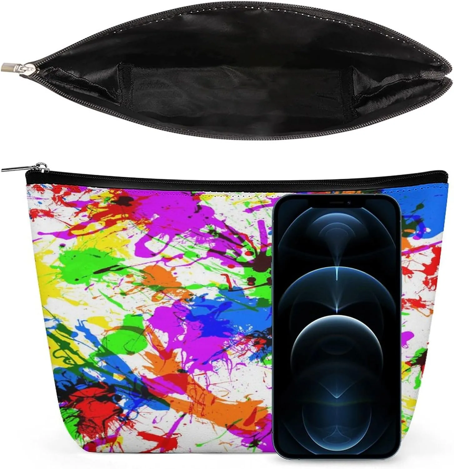 Women Storage Bag Pouch for Cosmetics Jewelry Travel, Large Capacity Cosmetic Multipurpose Travel Bag Waterproof Makeup Pouch (Paint Splatter Colorful Art)