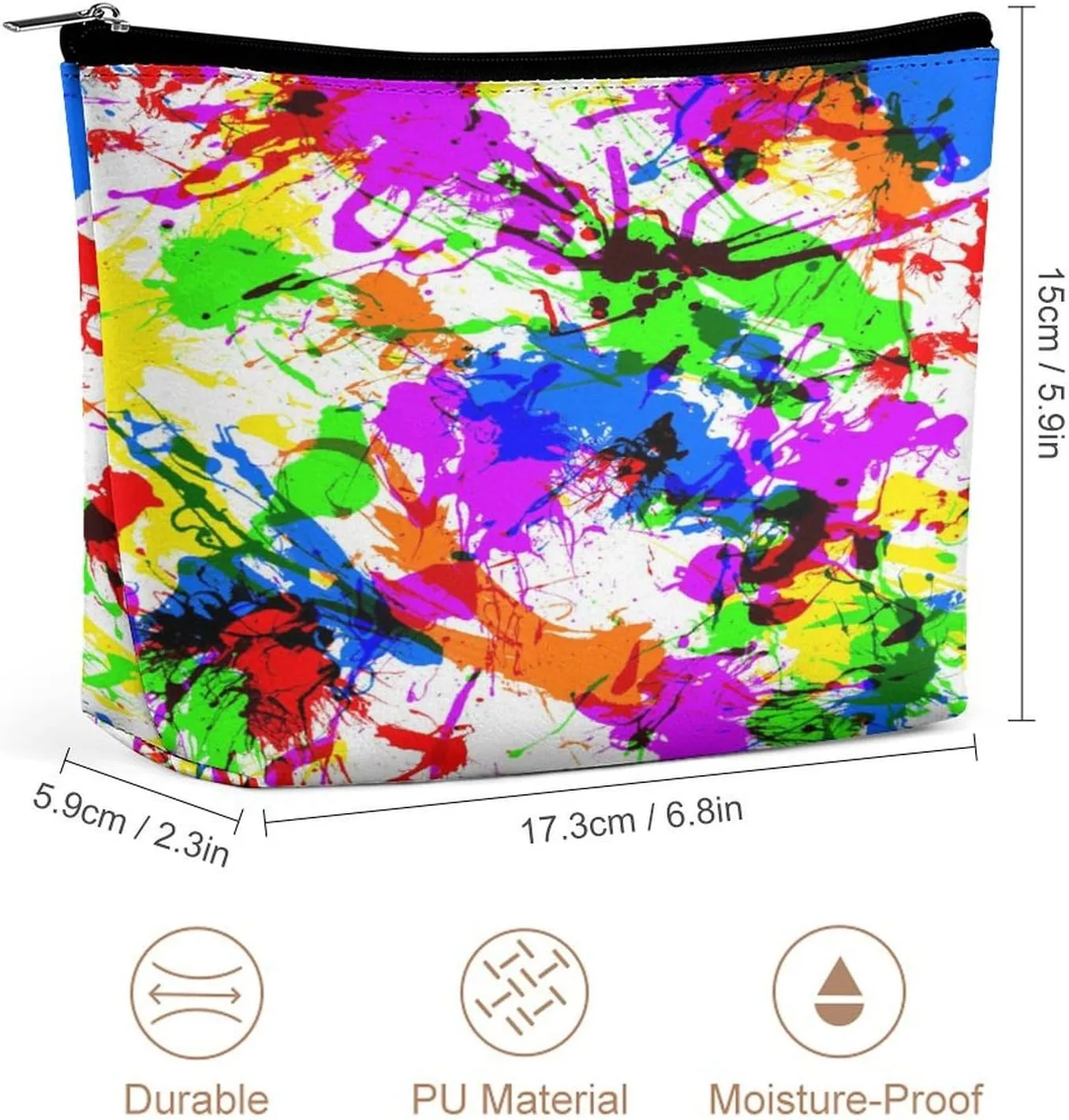 Women Storage Bag Pouch for Cosmetics Jewelry Travel, Large Capacity Cosmetic Multipurpose Travel Bag Waterproof Makeup Pouch (Paint Splatter Colorful Art)