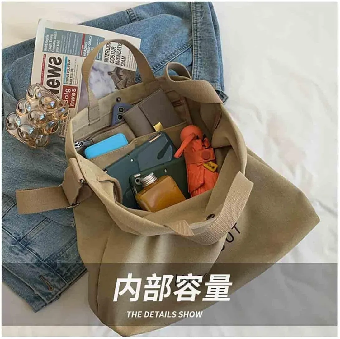 Women's Canvas Tote Shoulder Bag - Large Fashion Retro Letter Handbag