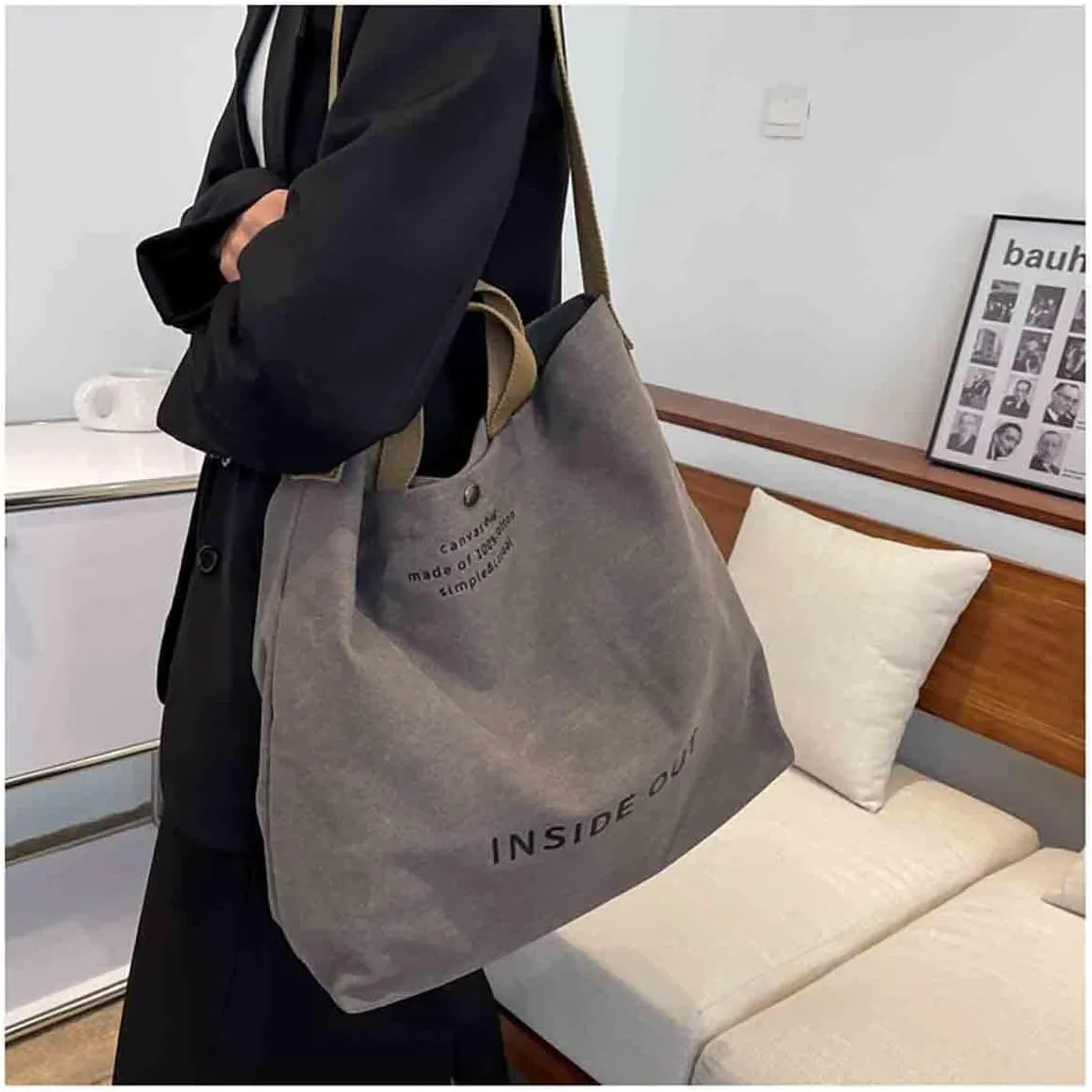 Women's Canvas Tote Shoulder Bag - Large Fashion Retro Letter Handbag