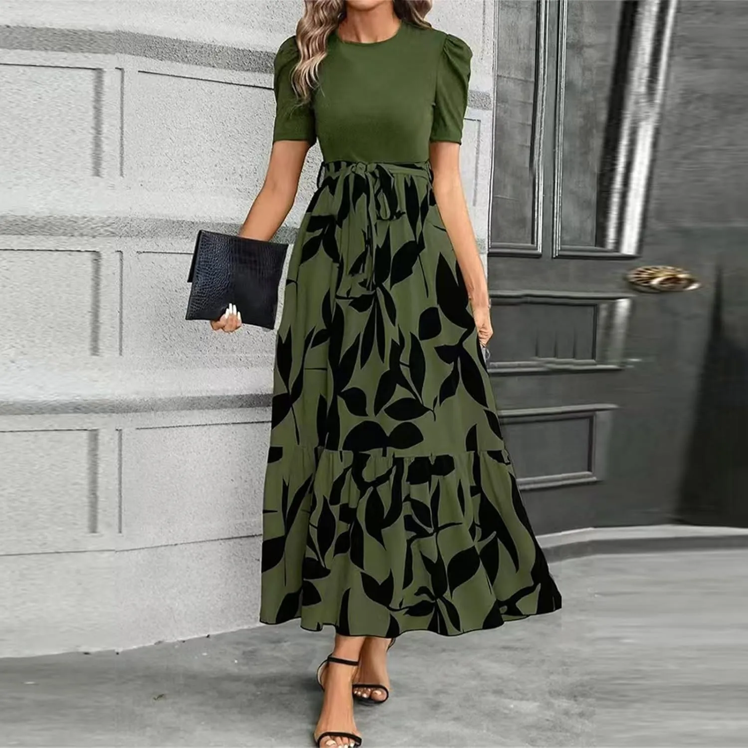 Womens Floral Printed Long Flowy Dresses with Pockets Ruffle Short Sleeve 2025 Dresses Summer Casual Maxi Dress