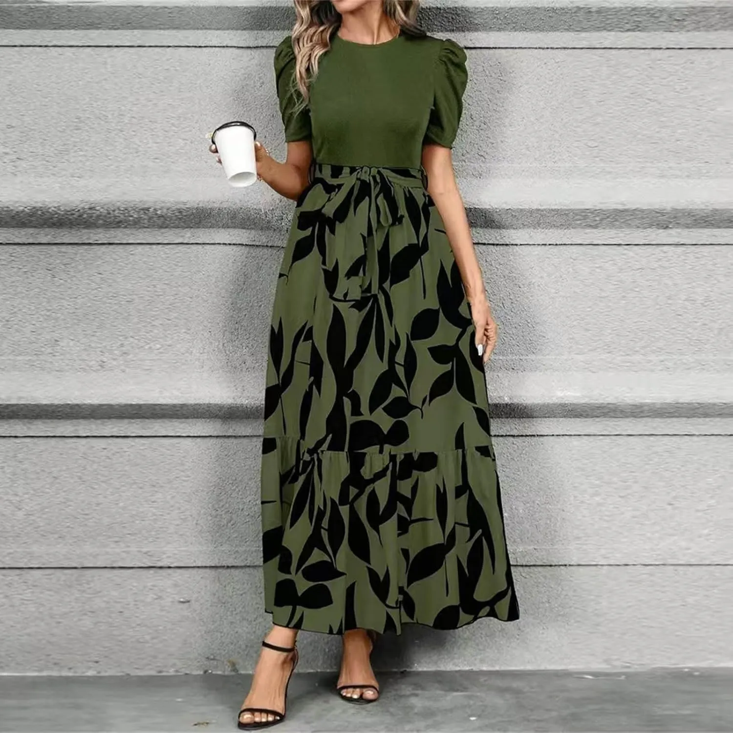 Womens Floral Printed Long Flowy Dresses with Pockets Ruffle Short Sleeve 2025 Dresses Summer Casual Maxi Dress