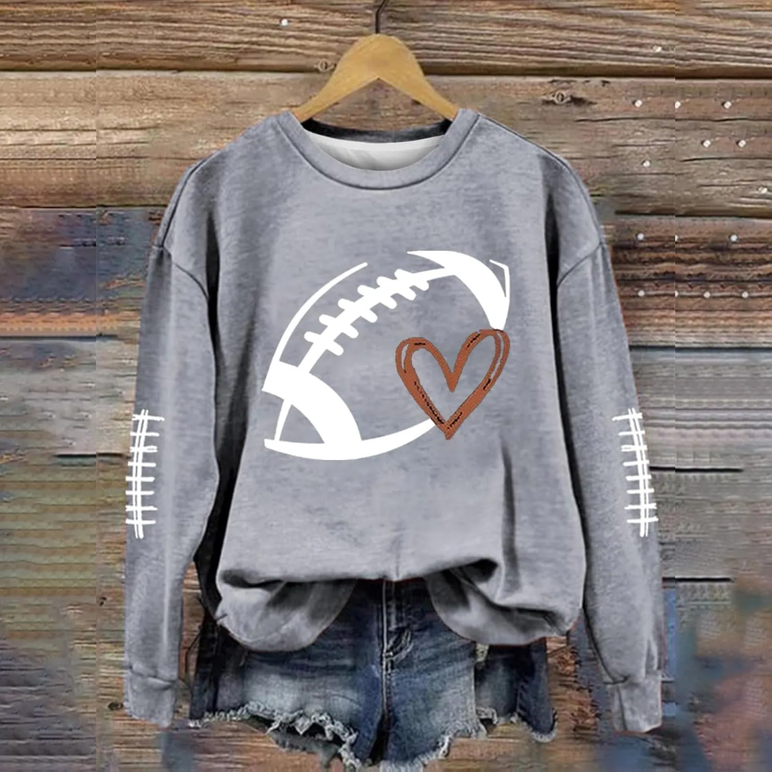 Womens Football Sweatshirt,2024 Fall Sweatshirts Pullover Long Sleeve Game Day Football Graphic Plus Size Sweatshirts