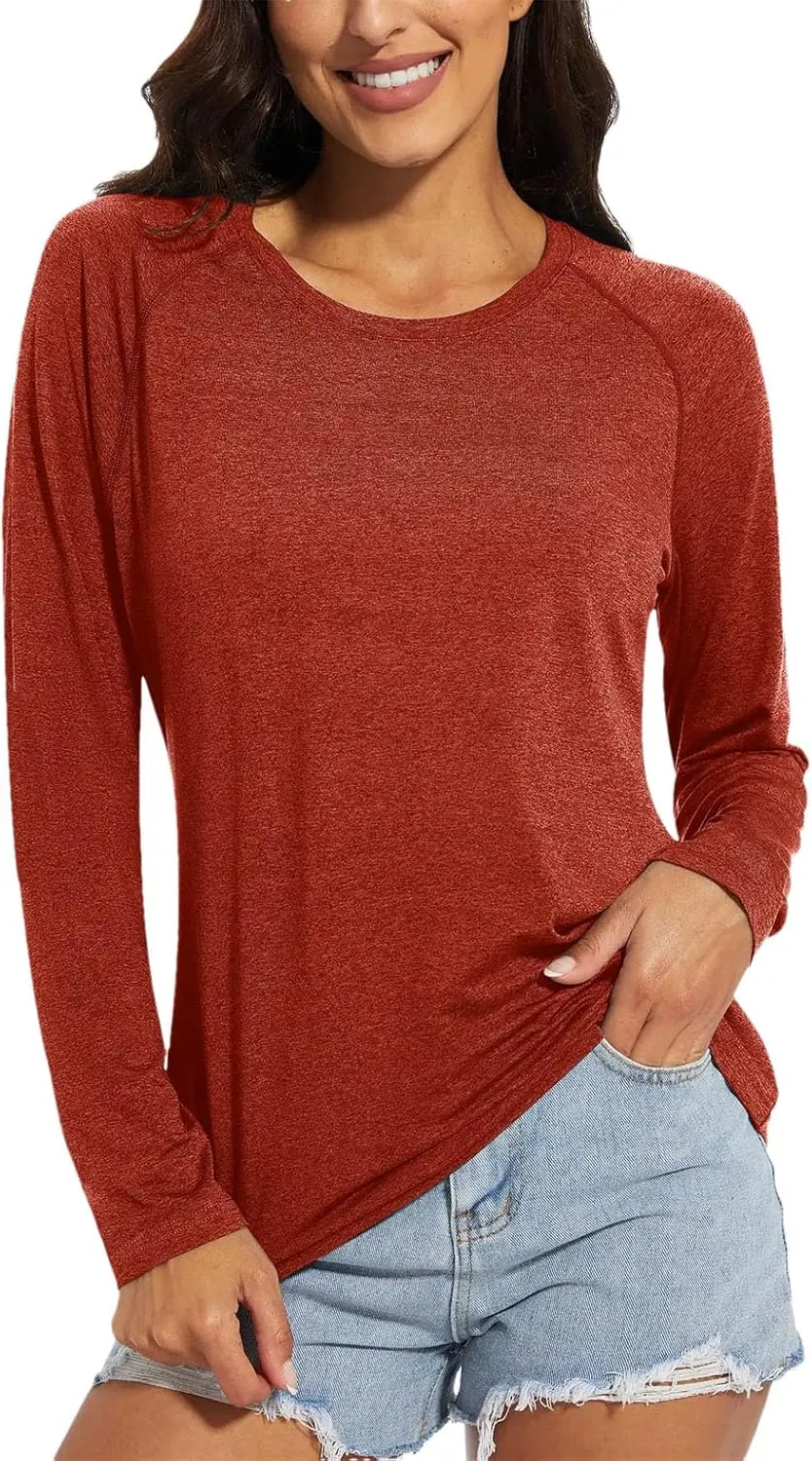 Women's Long Sleeve Sun Protection T-Shirts Fitness Sports Pullover Shirts Soft Breathable Quick Dry Tops