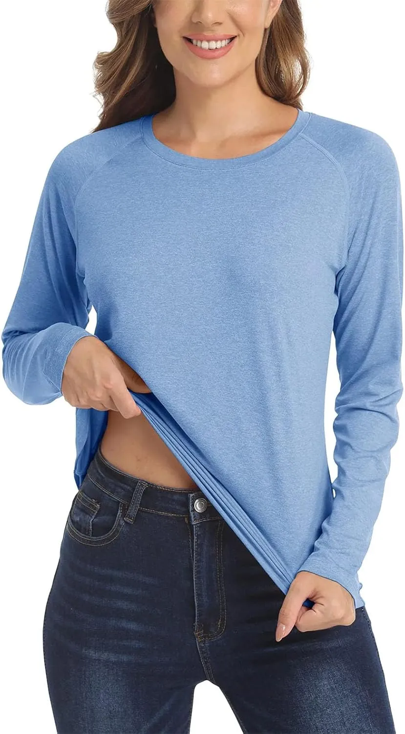 Women's Long Sleeve Sun Protection T-Shirts Fitness Sports Pullover Shirts Soft Breathable Quick Dry Tops