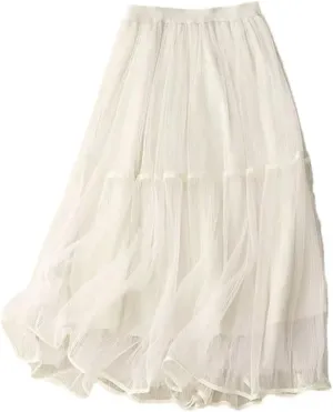 Women's Solid Color Pleated Skirt Female Midi Long Casual All-Match A-Line Skirts