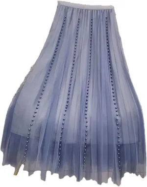 Women's Solid Color Pleated Skirt Slim High Waisted All-Match Lady Casual Mid-Calf Skirt