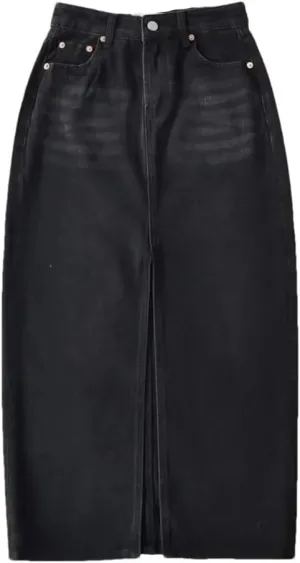 Women's Style High-Waisted Slimming Denim with Side Slit Vintage Skirt