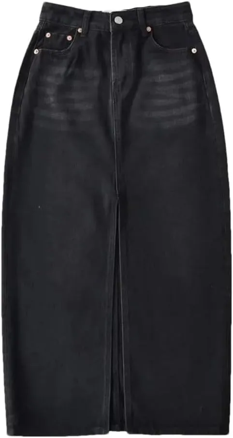 Women's Style High-Waisted Slimming Denim with Side Slit Vintage Skirt