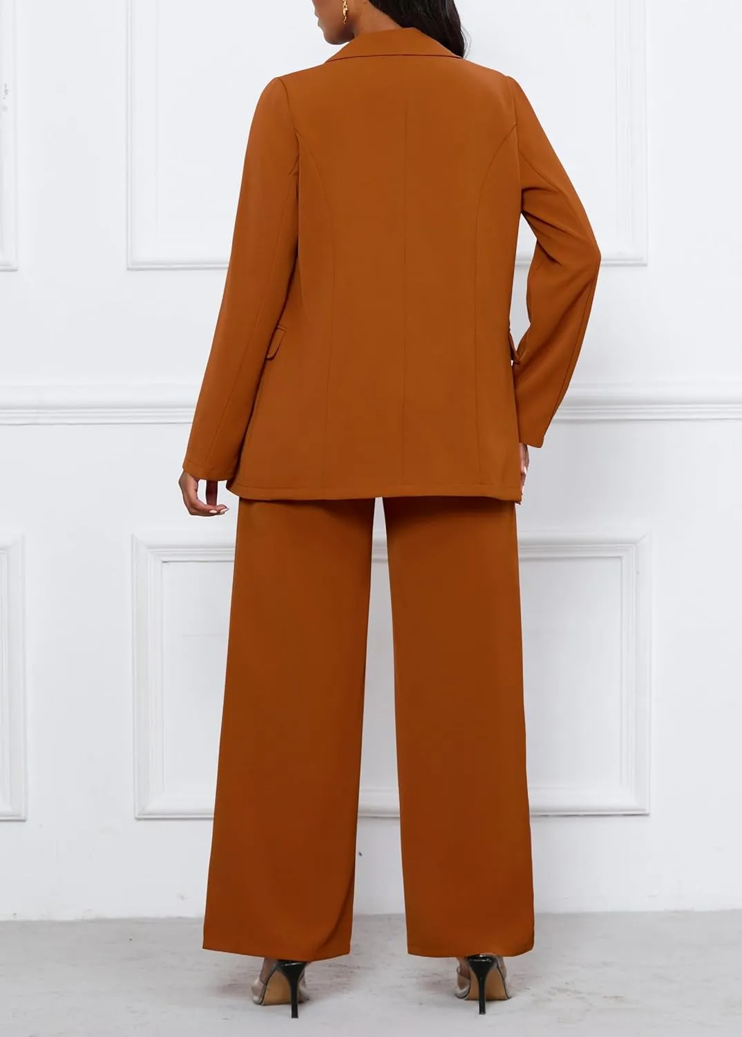 Women's Two Piece Outfits Casual Blazer Jacket Wide Leg Work Pants Business Suit Sets with Pocket