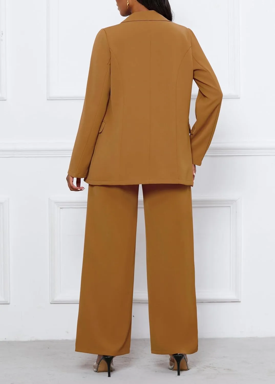 Women's Two Piece Outfits Casual Blazer Jacket Wide Leg Work Pants Business Suit Sets with Pocket