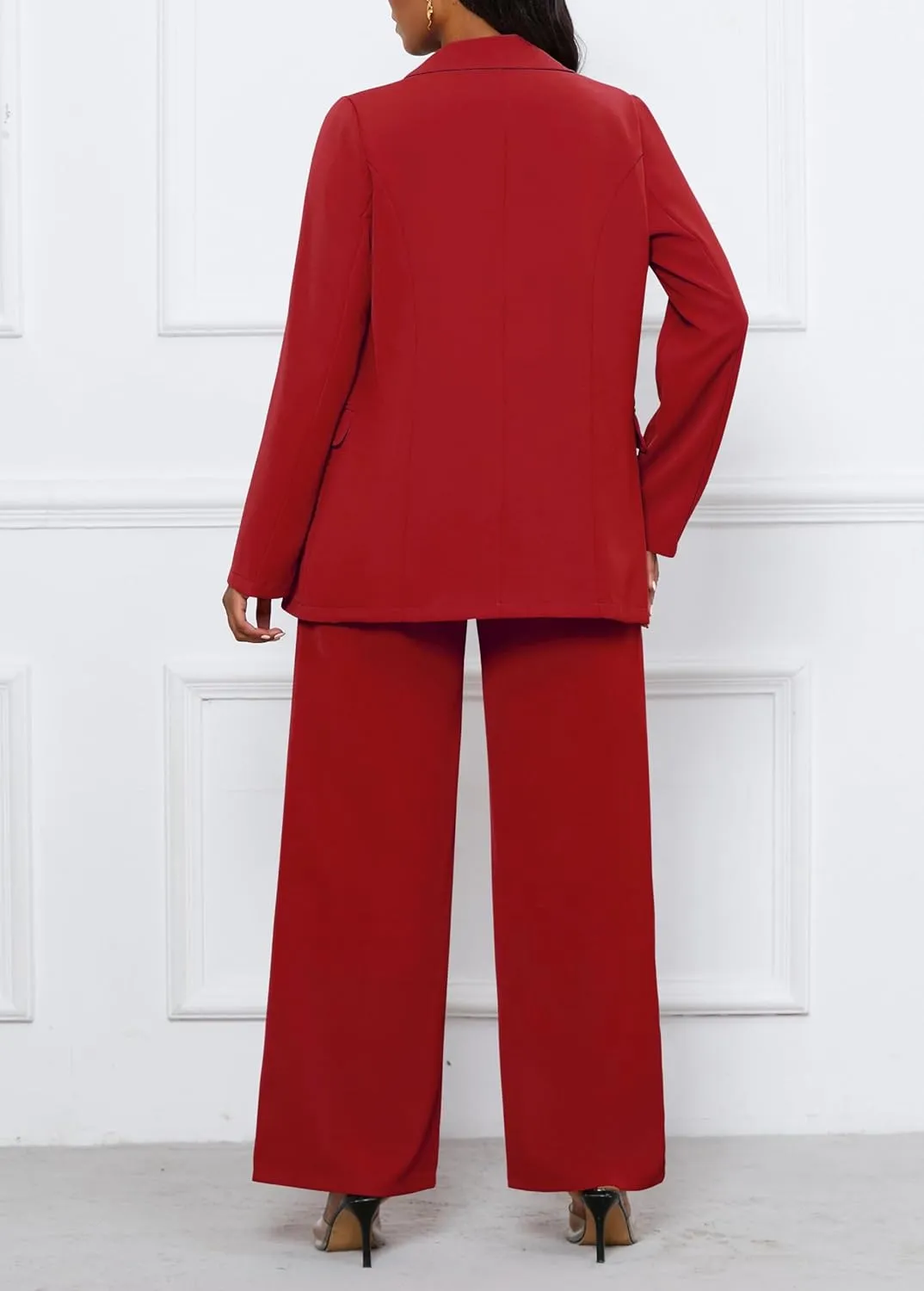 Women's Two Piece Outfits Casual Blazer Jacket Wide Leg Work Pants Business Suit Sets with Pocket