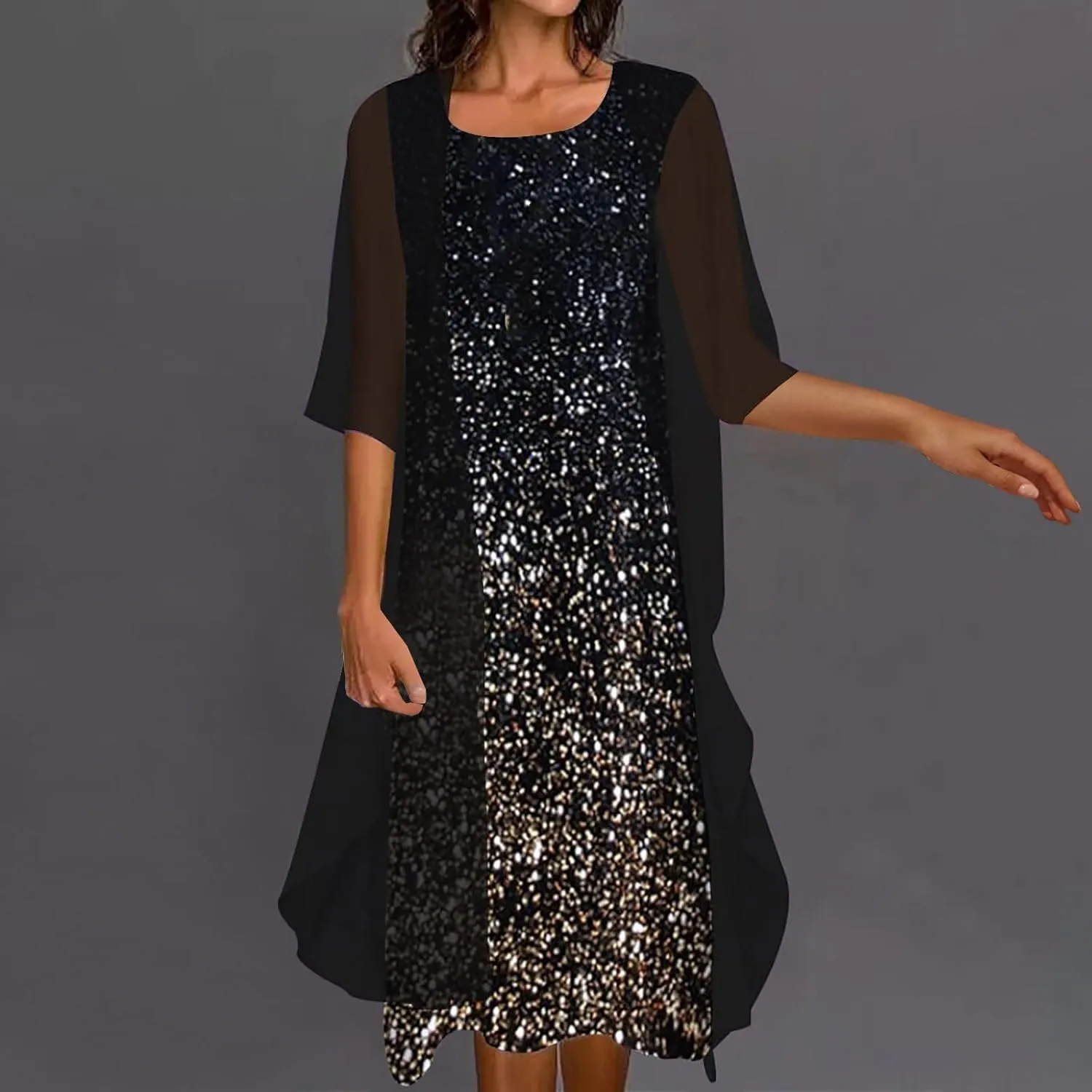Womens Two-Piece Set Summer Casual Loose Midi Dress with Cardigan Chiffon Sleeveless Plus Size Wedding Guest Dresses
