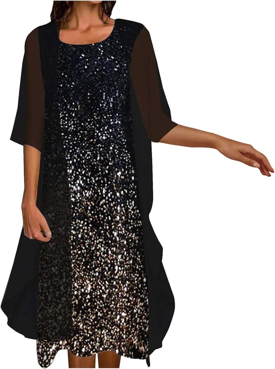 Womens Two-Piece Set Summer Casual Loose Midi Dress with Cardigan Chiffon Sleeveless Plus Size Wedding Guest Dresses
