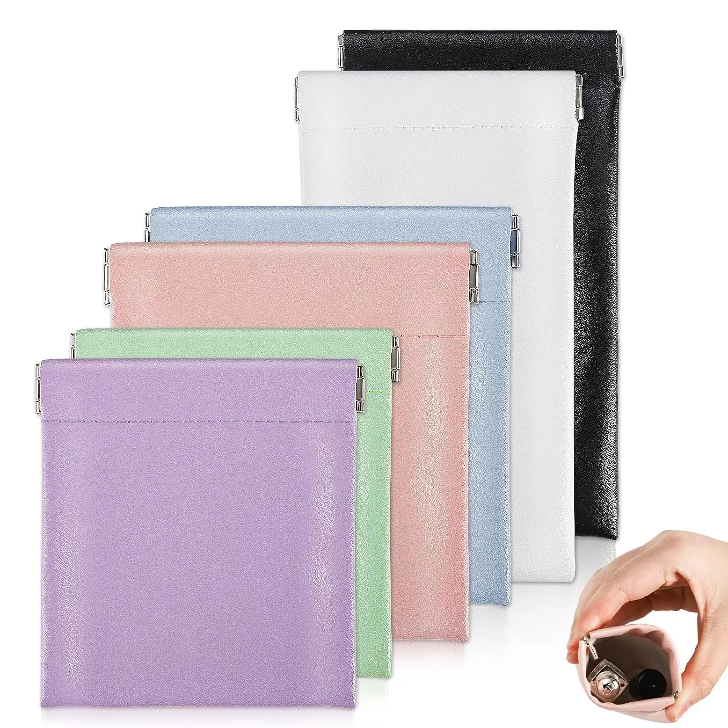 WSICSE 6 Pcs Pocket Cosmetic Bag Squeeze Top, 3 Size Portable Pocket Bag Small Makeup Bag for Purse Cosmetics Headphones Jewelry