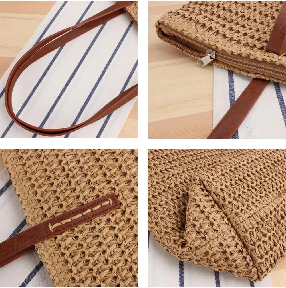 YAQUNICER Women Tote Bag Faux Straw Handbag Fashion Beach Bags Bucket Bags Purse