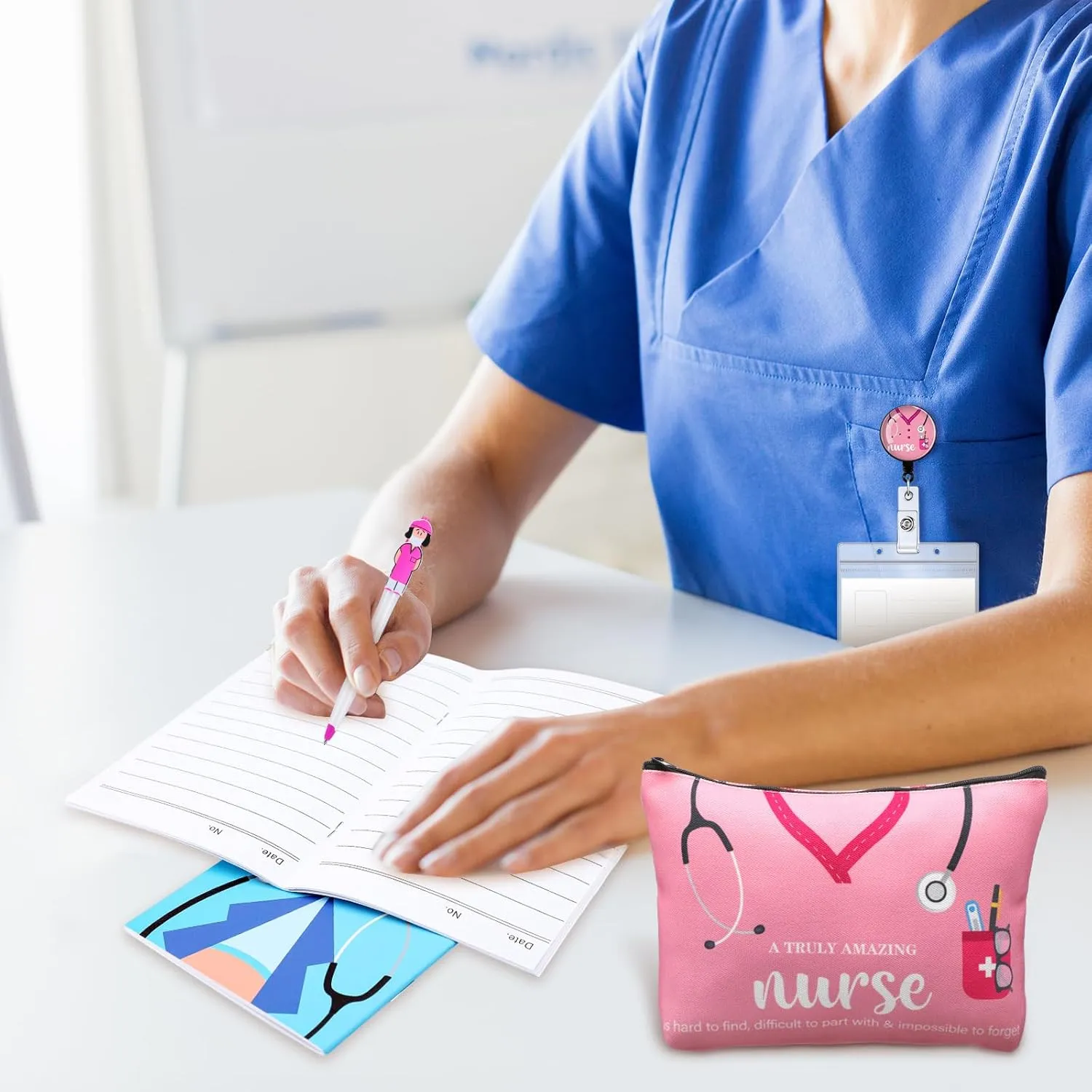 Yeaqee 48 Pcs Nurse Week Gifts 2025 Nurse Appreciation Gifts Set Include Makeup Cosmetic Bag Pocket Journal Notebooks Ballpoint Pens Badge Reel for Nursing Students Supplies(Multicolor,Stethoscope)