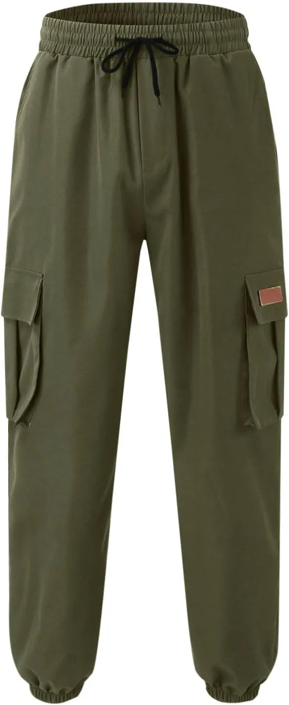 YUHGODO Mens Slim Fit Cargo Pants - Casual Tapered Drawstring Elastic Waist Athletic Joggers Sweatpants with Multi Pockets