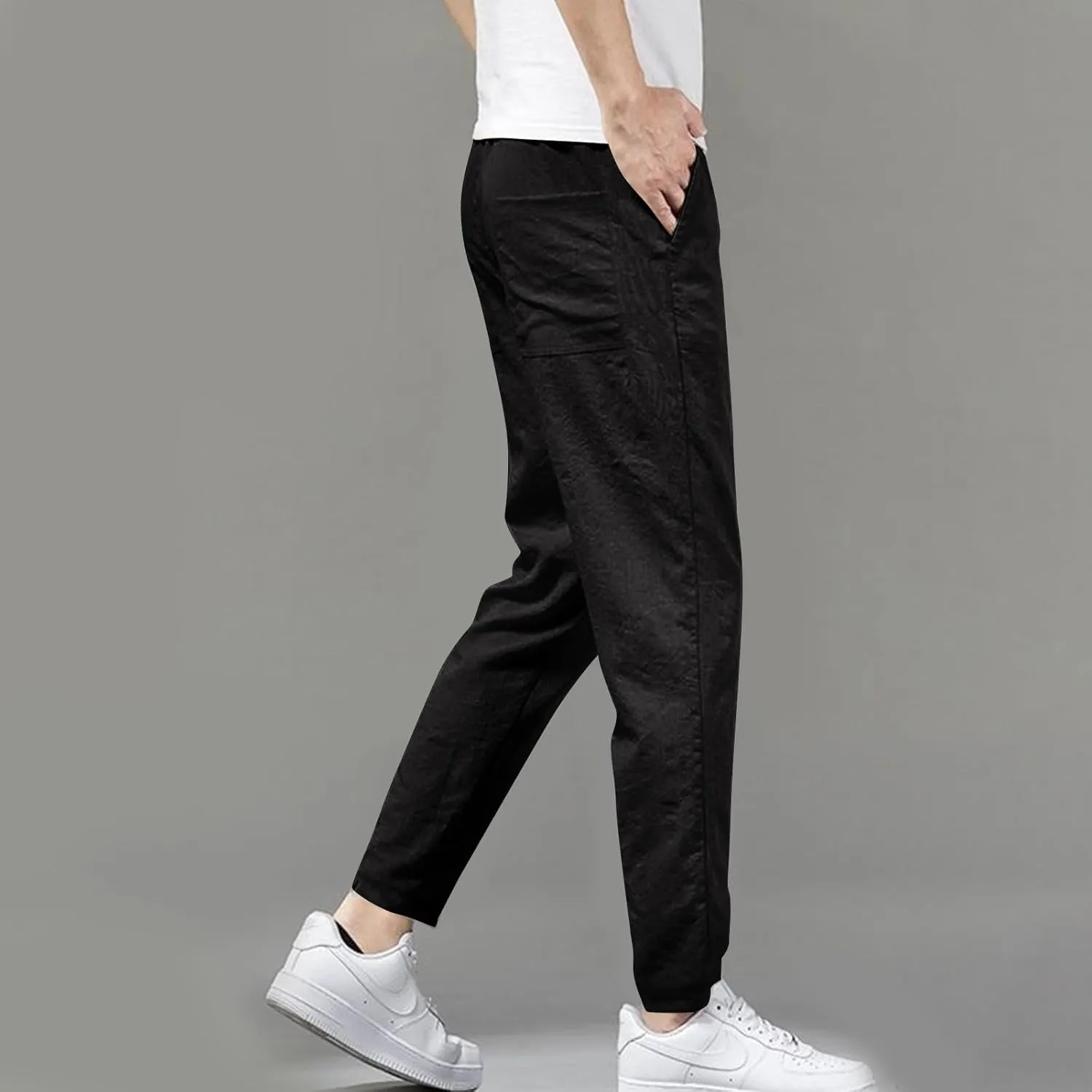 YUHGODO Straight-Leg Pants for Men Elastic Waist Drawstring Lightweight Comfy Trousers Slim-Fit Stretch Golf Pant for Work