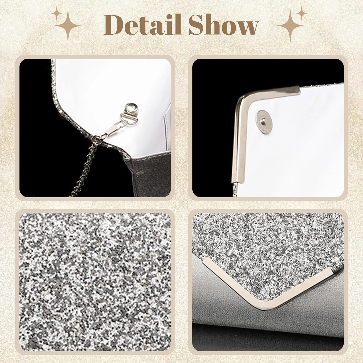 YYW 4 Pieces Women Evening Handbags Clutch Purse Bag with Rhinestone Crystal Jewelry Set for Wedding Party