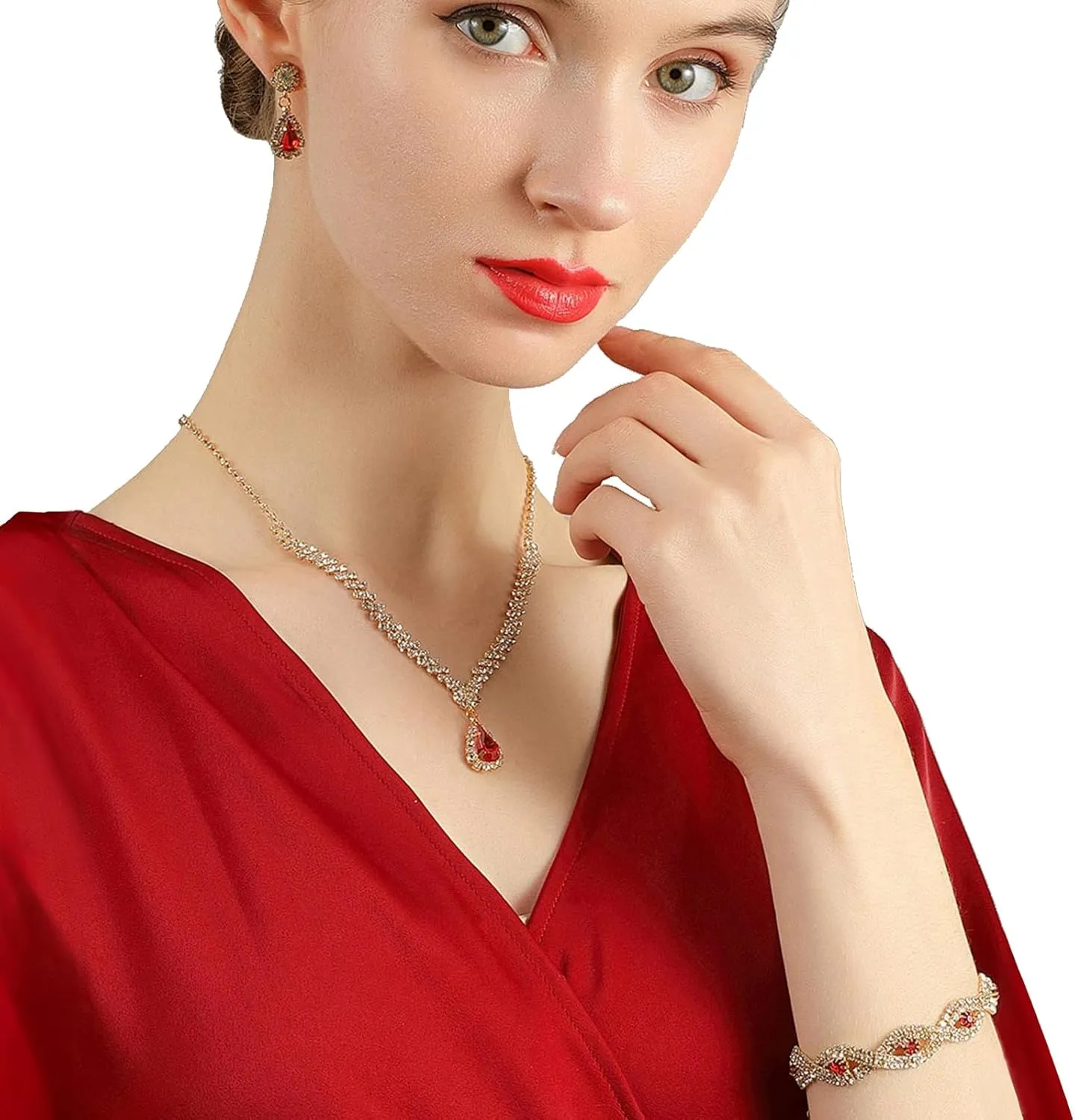 YYW 4 Pieces Women Evening Handbags Clutch Purse Bag with Rhinestone Crystal Jewelry Set for Wedding Party