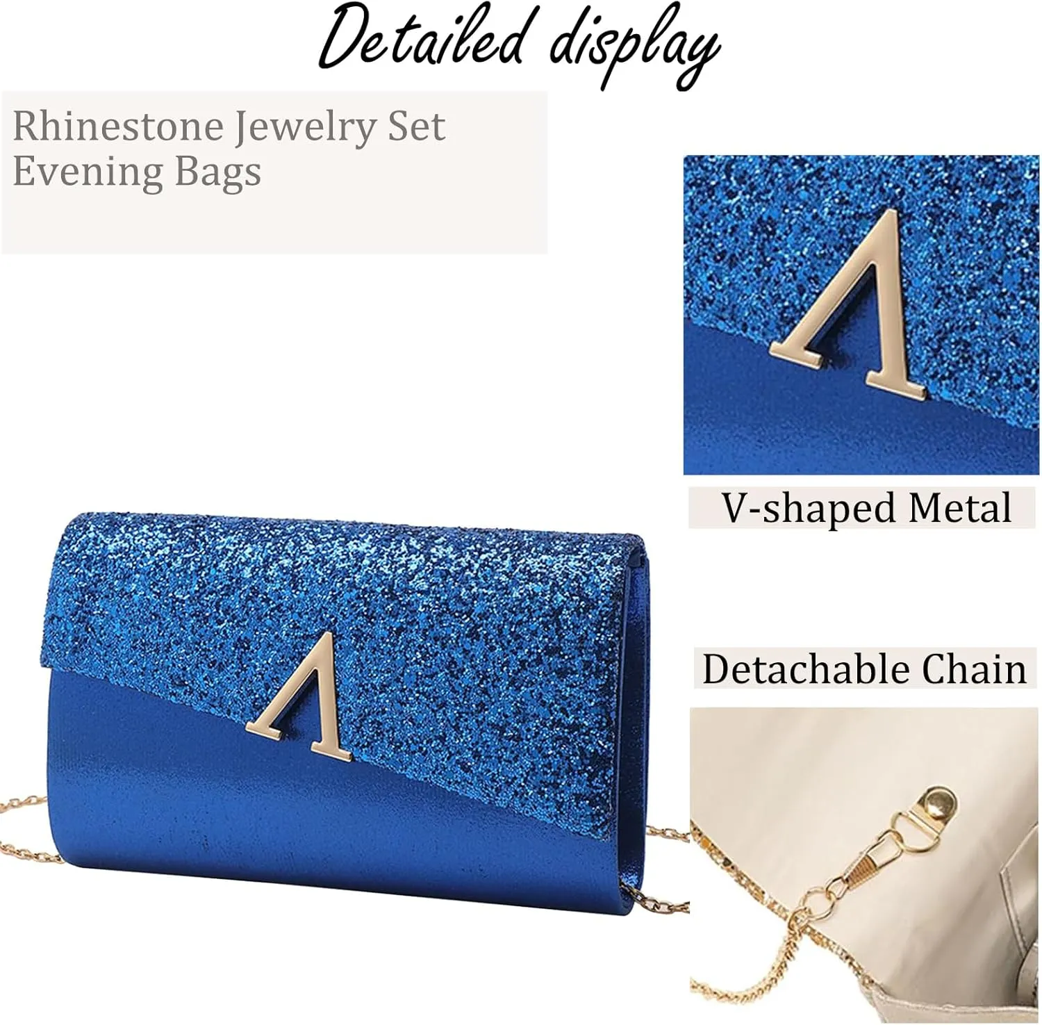 YYW 4 Pieces Women Evening Handbags Clutch Purse Bag with Rhinestone Crystal Jewelry Set for Wedding Party