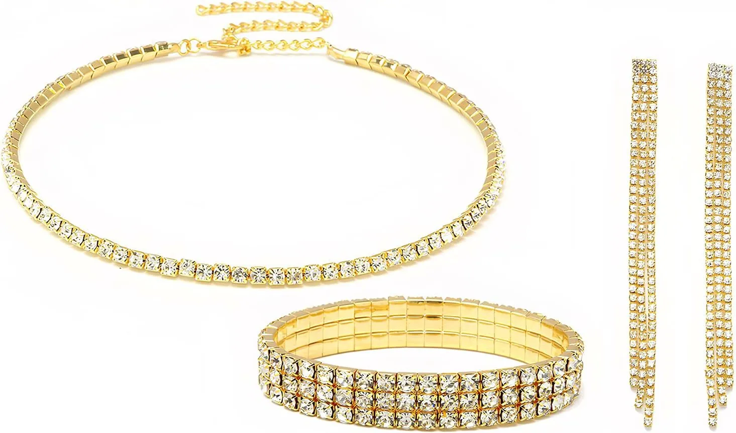 YYW 4 Pieces Women Evening Handbags Clutch Purse Bag with Rhinestone Crystal Jewelry Set for Wedding Party