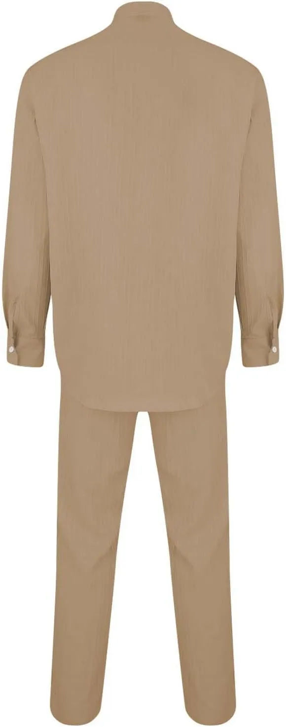 ZYXTIM Men's Casual 2 Piece Outfit Beach Vacation Summer Matching Set Long Sleeve Henley Shirts & Elastic Waist PantsOutfits