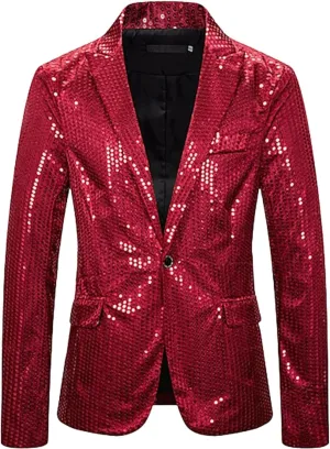 ZYXTIM Sequin Blazer for Men Disco Prom Shiny Jacket Party Prom Wedding Party Tuxedo Slim Fit Fashion Sport Coat with Pockets