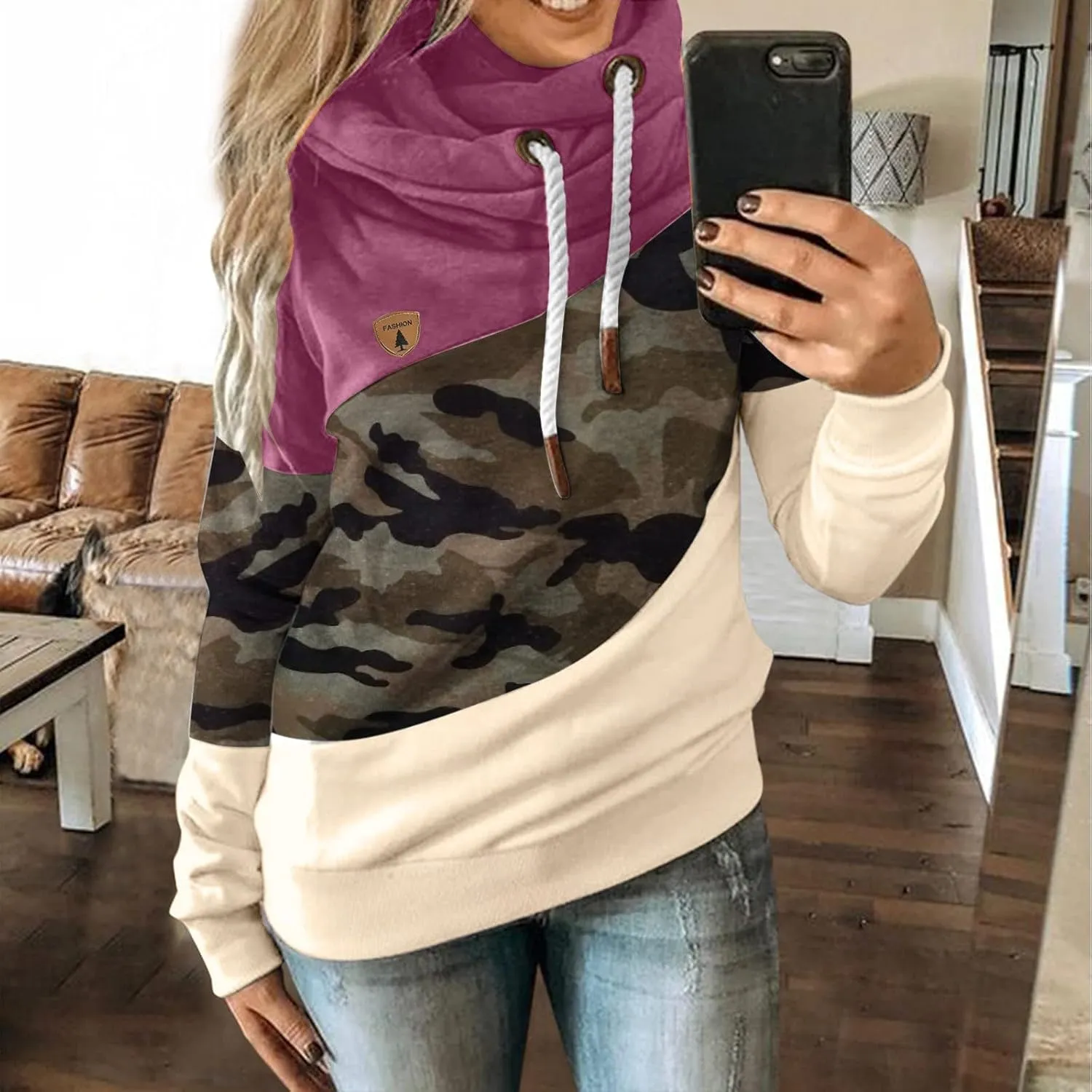 ZYXTIM Womens High Cowl Neck Hoodies, Oversize Long Sleeve Drawstring Pullover Tops Solid Casual Tunic Warm Fall Sweatshirts