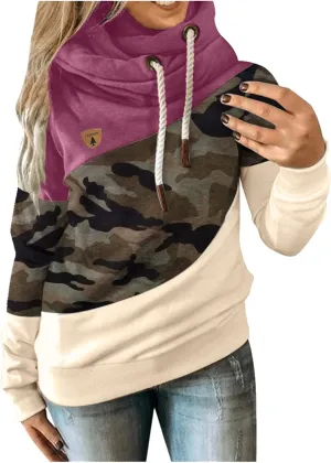 ZYXTIM Womens High Cowl Neck Hoodies, Oversize Long Sleeve Drawstring Pullover Tops Solid Casual Tunic Warm Fall Sweatshirts